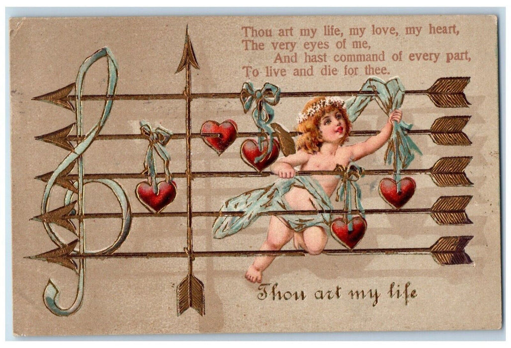 1910 Valentine Angel Heart Arrow J Cliff Embossed Baltimore MD Antique Postcard