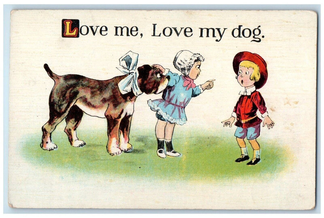 1917 Valentine Girl And Her Dog Love Me Love My Dog Niagara Falls NY Postcard