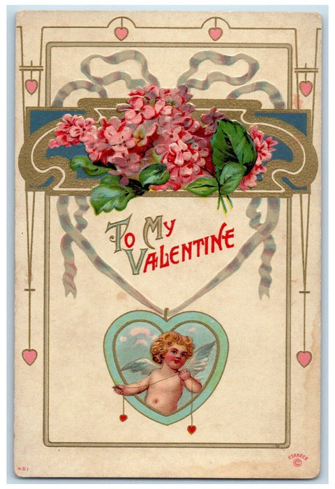 1911 Valentine Heart Pansies Flowers Embossed Gettysburg PA Antique Postcard