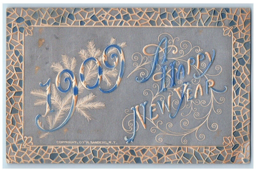 1908 Happy New Year Pine Leaf Sanders Embossed Dewart Pennsylvania PA Postcard