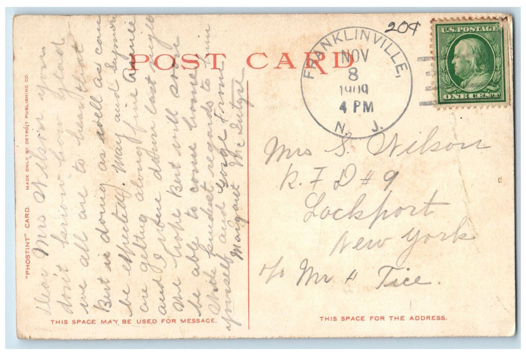 1909 Houston Hall Univ of PA Philadelphia PA Franklinville NJ Phostint Postcard
