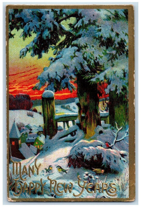 1912 Happy New Years Trees Winter Snow Embossed Erie Pennsylvania PA Postcard