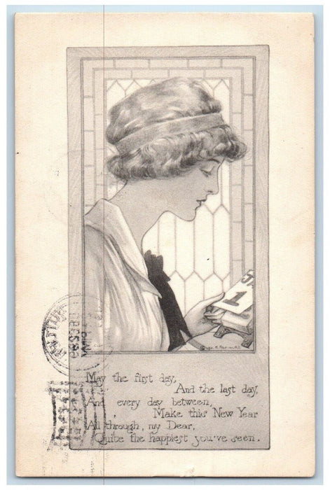 1911 New Year Jan 1 Pretty Woman Butler Pennsylvania PA Posted Antique Postcard