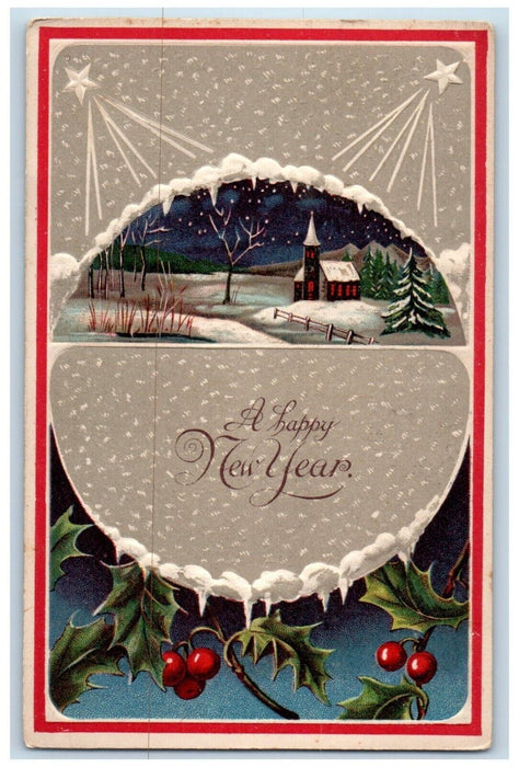 1909 New Year Holly Berries House Snowfall Winter Philadelphia PA Postcard