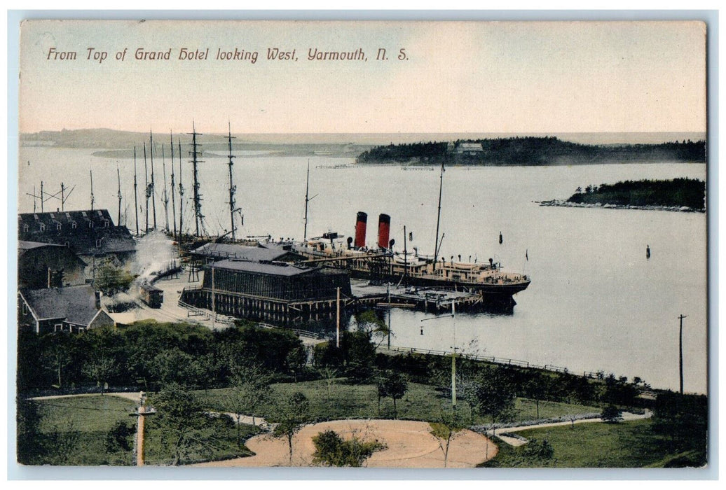 c1910 From Top of Grand Hotel Looking West Yarmouth Nova Scotia Canada Postcard