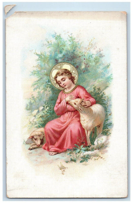 c1910's Easter Sheep Halo Religious Trees Posted Antique Postcard