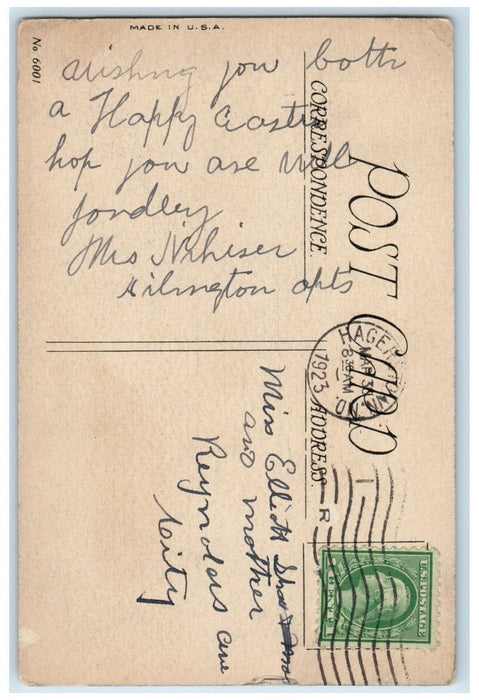 1923 Easter Greetings Angels Lily Flowers Hagerstown Maryland MD Posted Postcard