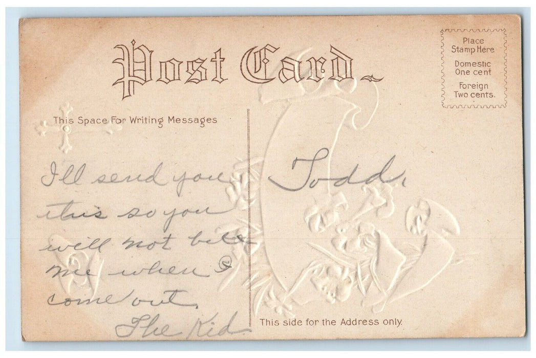 c1910's Easter Greeting Holy Cross Religious Lily Flowers Embossed Postcard