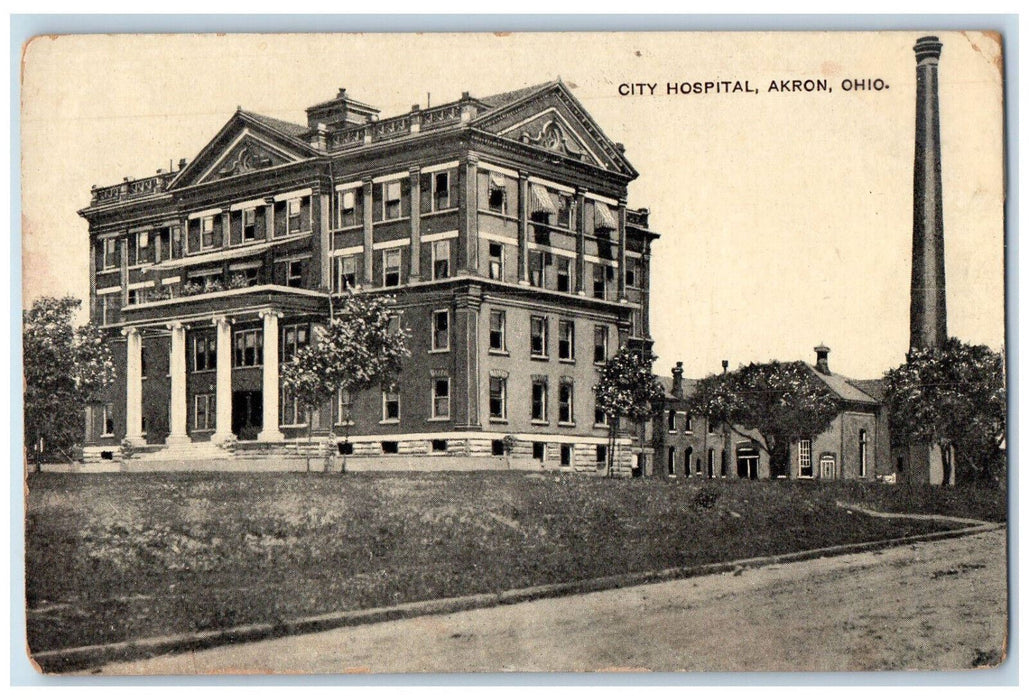 City Hospital Building Exterior Scene Akron Ohio OH Vintage Unposted Postcard
