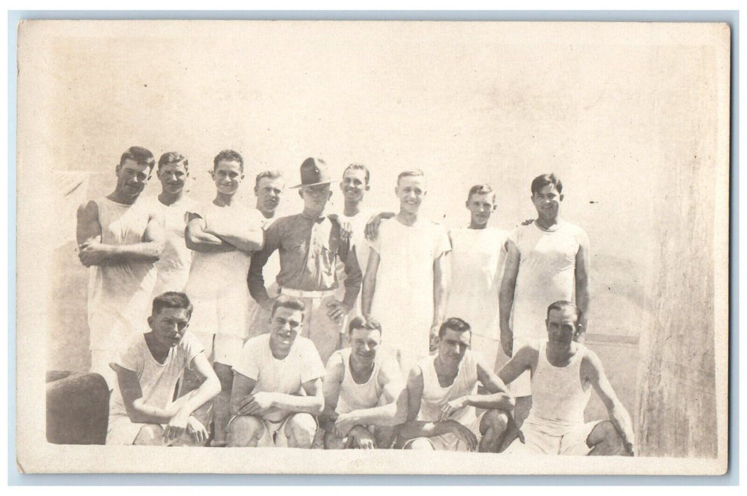 c1910's US Army Military Soldiers Out Of Uniform PT Gear RPPC Photo Postcard