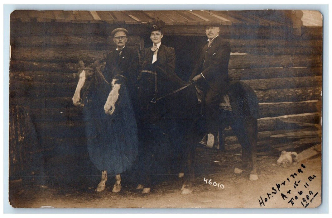 1909 Men Woman Horses Hot Springs Arkansas AR Tourist RPPC Photo Postcard