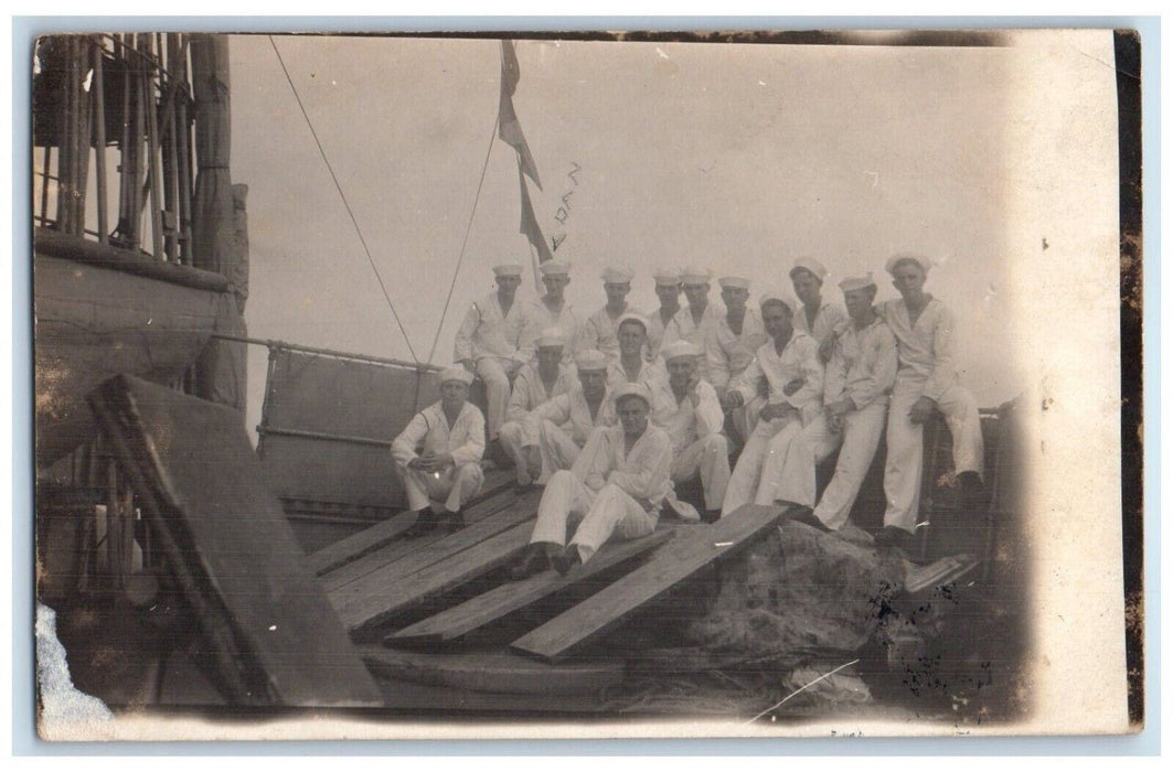 1917 US Navy Candid Sailors Uniform WWI Ship RPPC Photo Posted Postcard