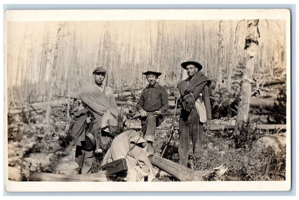 c1910's Candid Hunting Rifle Guns Skillet Cooking  RPPC Photo Unposted Postcard