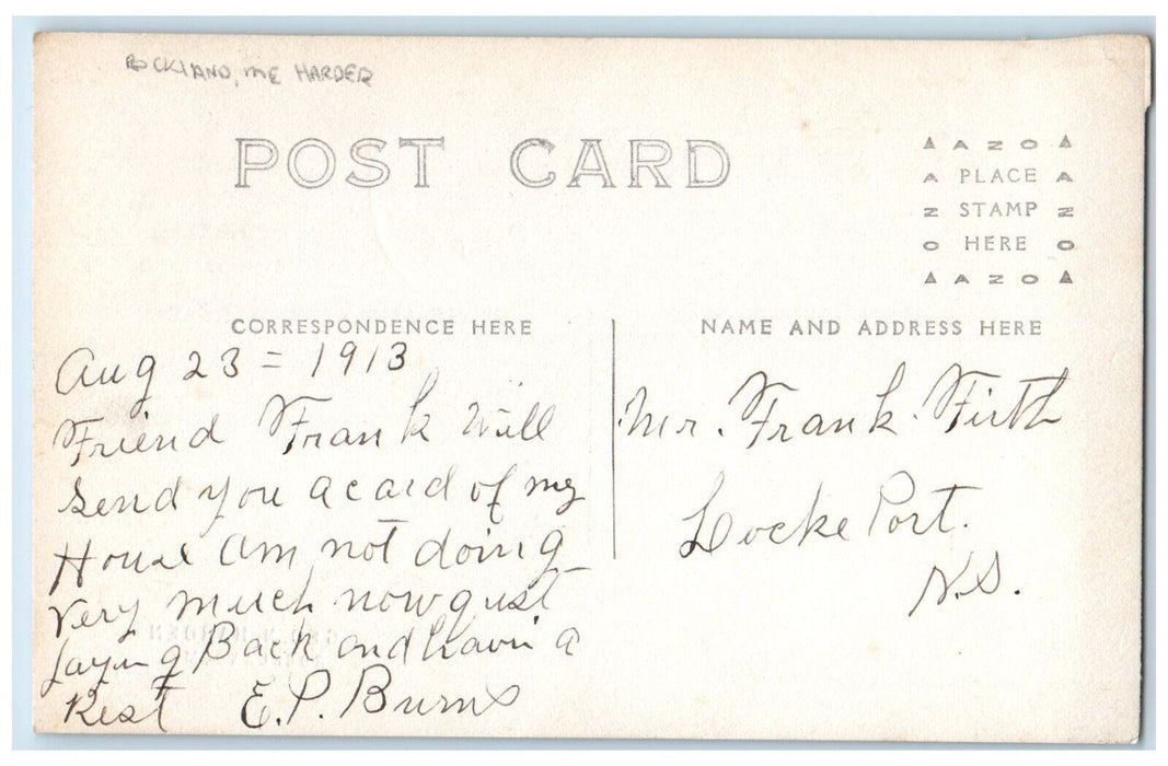 1913 Residence Home Harden Rockland Maine ME RPPC Photo Posted Postcard