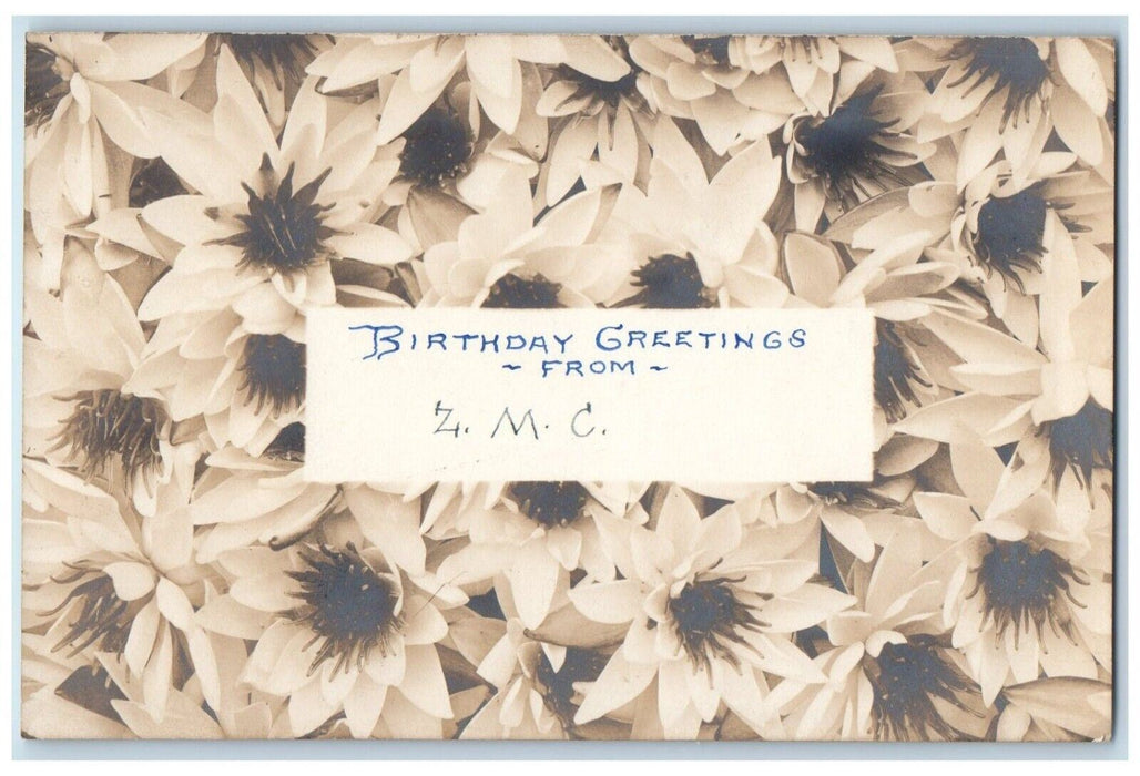 1911 Birthday Greetings Water Lily Flowers RPPC Photo Posted Postcard