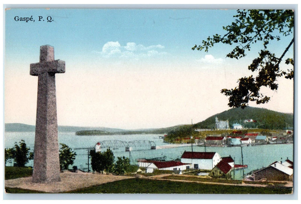 c1910 Cross Monument Bridge Gaspe Quebec Canada Antique Unposted Postcard