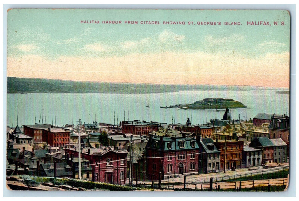 c1910 Halifax Harbor From Citadel Showing St. George's Island NS Canada Postcard