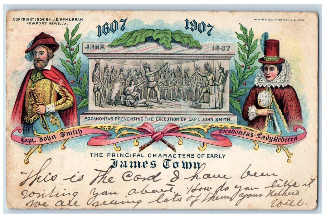 1907 Jamestown Pocahontas Execution Of Capt. John Smith Newport News VA Postcard
