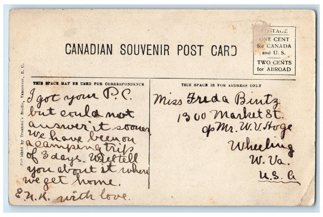 c1910 Takakkay Falls Yoho Valley British Columbia Canada Unposted Postcard