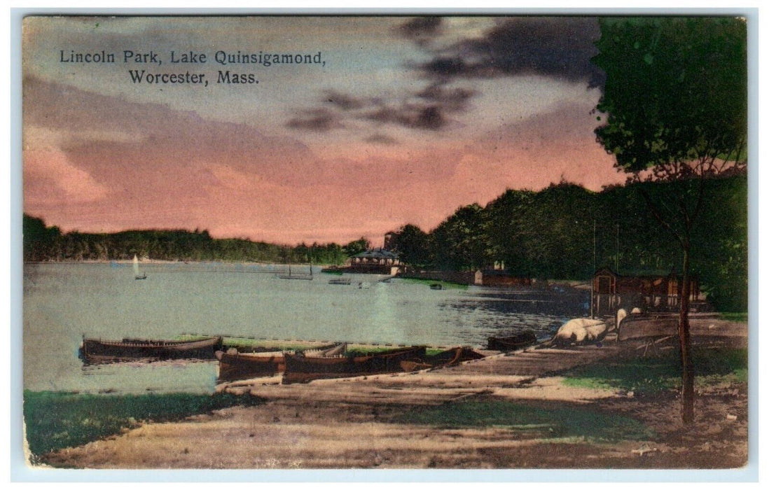 1908 Lincoln Park Lake Quinsigamond Worcester MA, Secret Message Posted Postcard