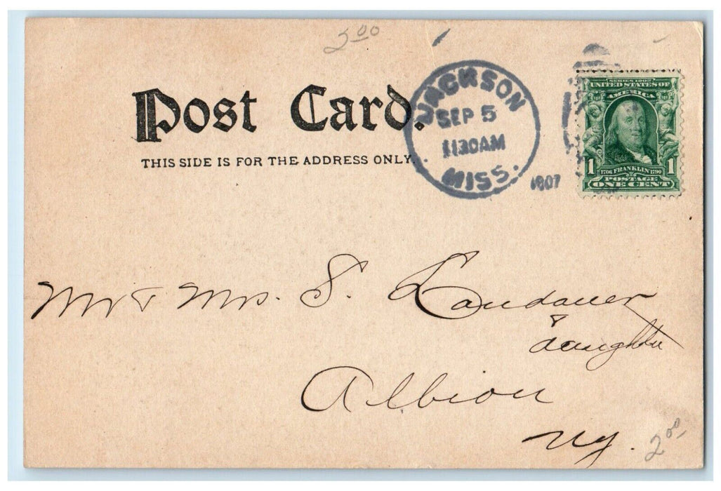 1907 Old Capitol Building Scene Street Jackson Mississippi MS Antique Postcard