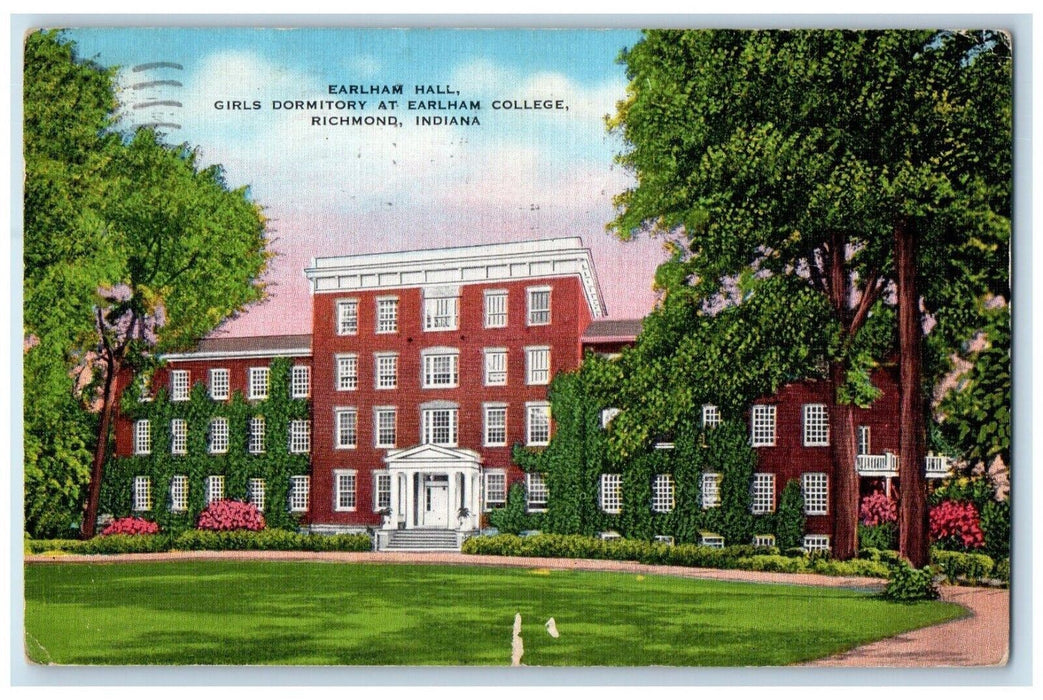 1941 Earlham Hall Girls Dormitory At Earlham College Richmond IN Posted Postcard