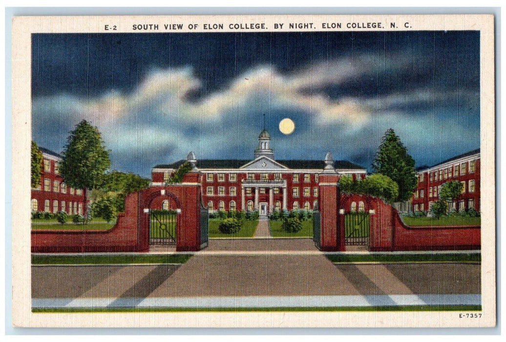 c1930's South View Of Elon College By Night Moon View North Carolina NC Postcard