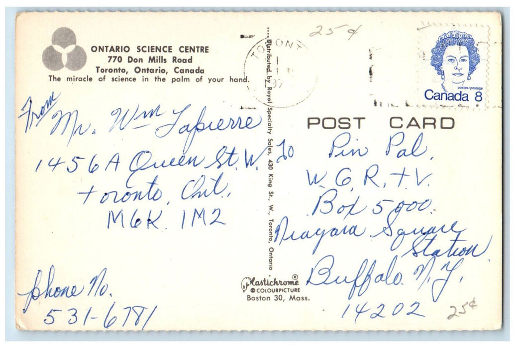 c1970's Ontario Science Centre Toronto Ontario Canada Vintage Posted Postcard