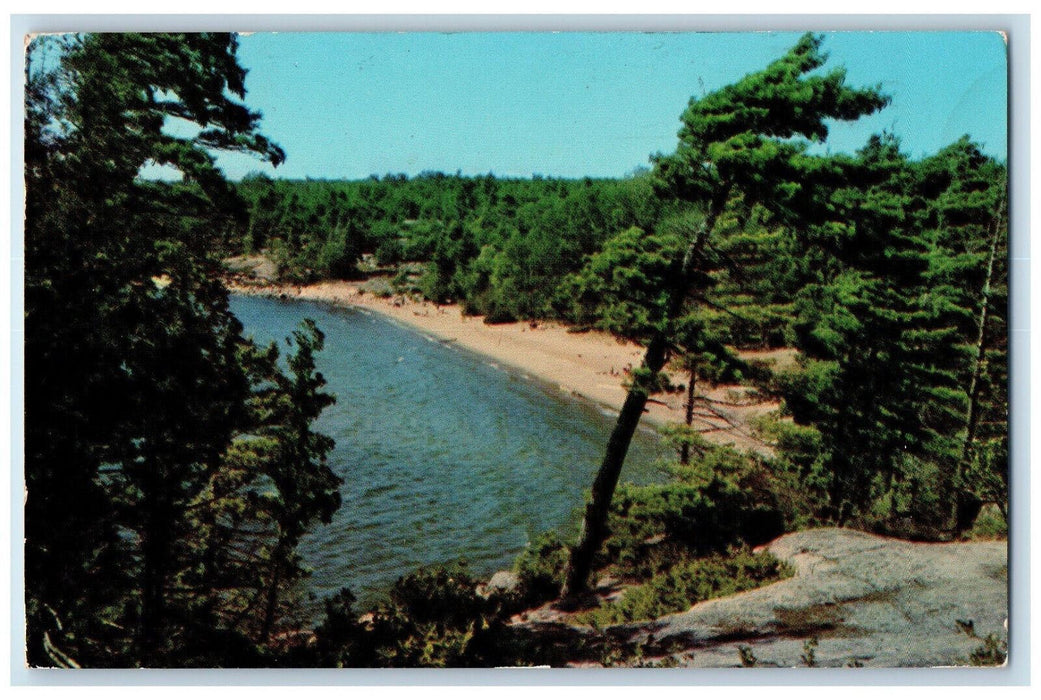 1963 A Gregorian Bay Beach Near Parry Sound Ontario Canada Vintage Postcard
