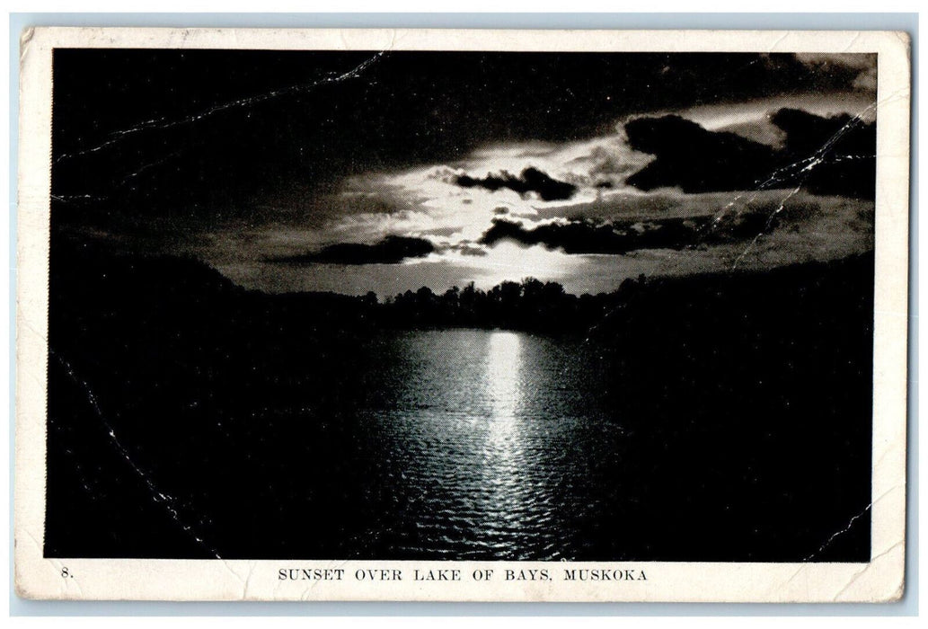 1944 Sunset Over Lake of Bays Muskoka Ontario Canada Vintage Posted Postcard