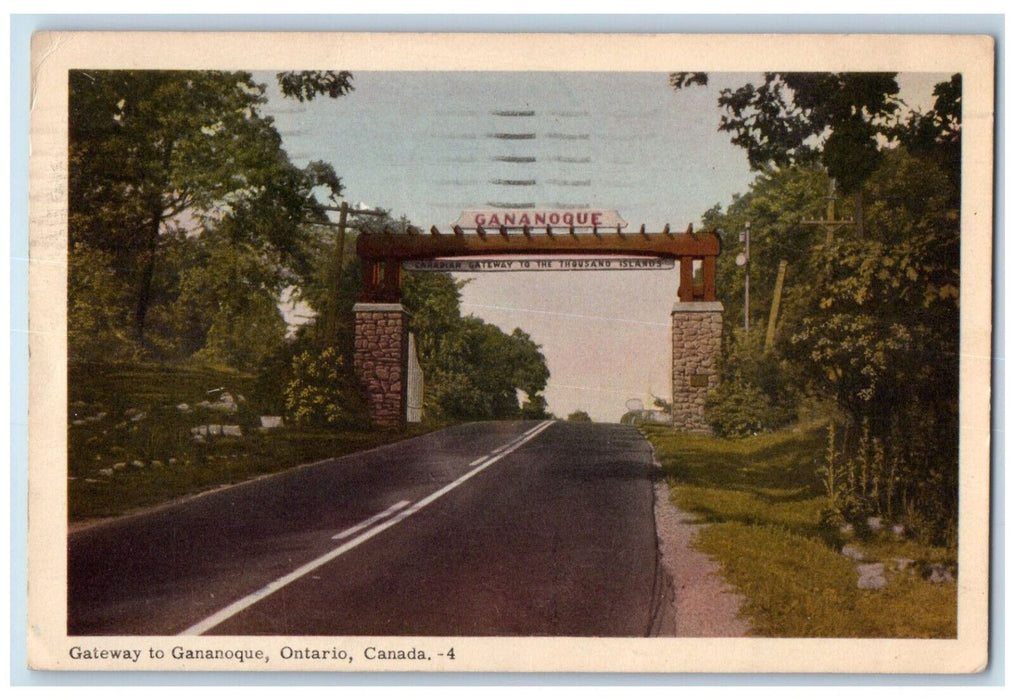 1952 Arch Gateway to Gananoque Ontario Canada Vintage Posted Postcard