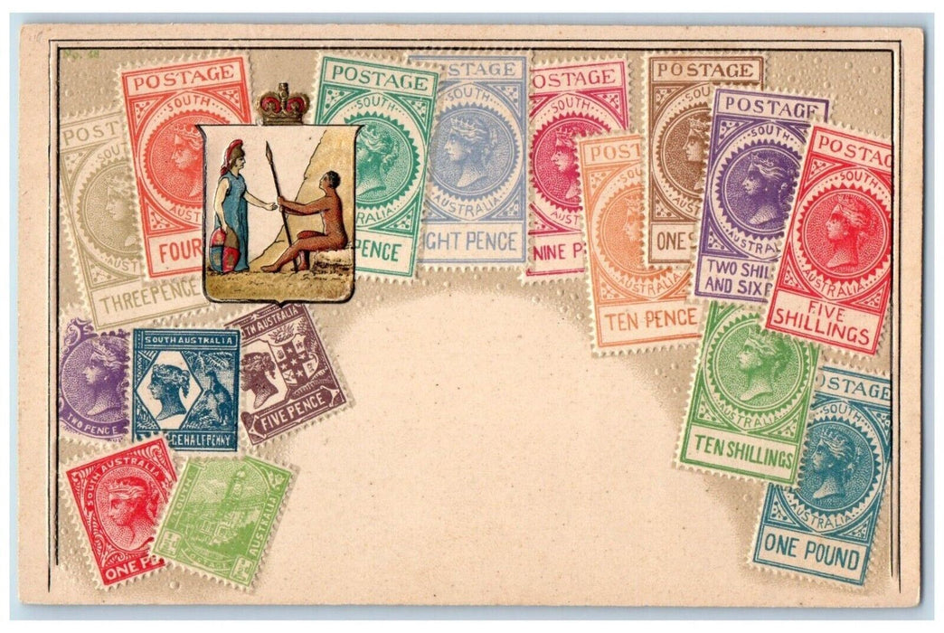 c1910's Australian Stamps Ottmar Zieher Royal Seal Embossed Antique Postcard