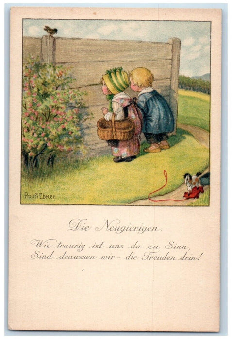 c1910's Children Curious Bird Basket Toys Paupi Ebner Unposted Antique Postcard