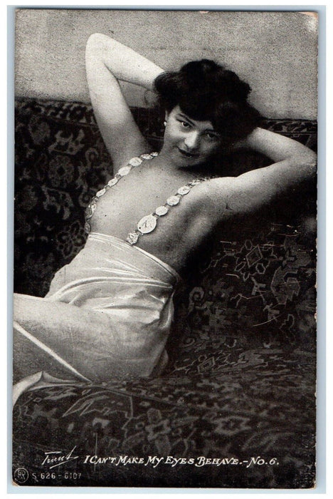 c1905 Pretty Woman Half Nude Can't Make My Eyes Behave Risque Unposted Postcard
