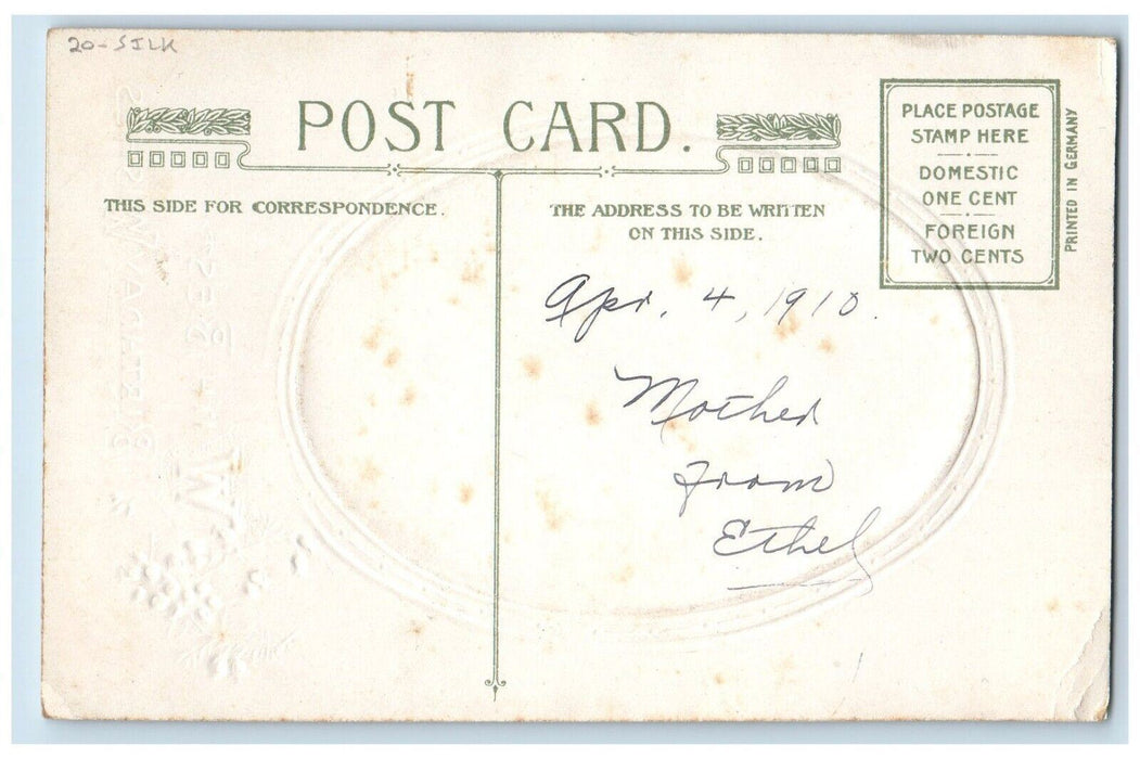 1910 Birthday Wishes Pretty Woman Flowers Winsch Back Embossed Silk Postcard