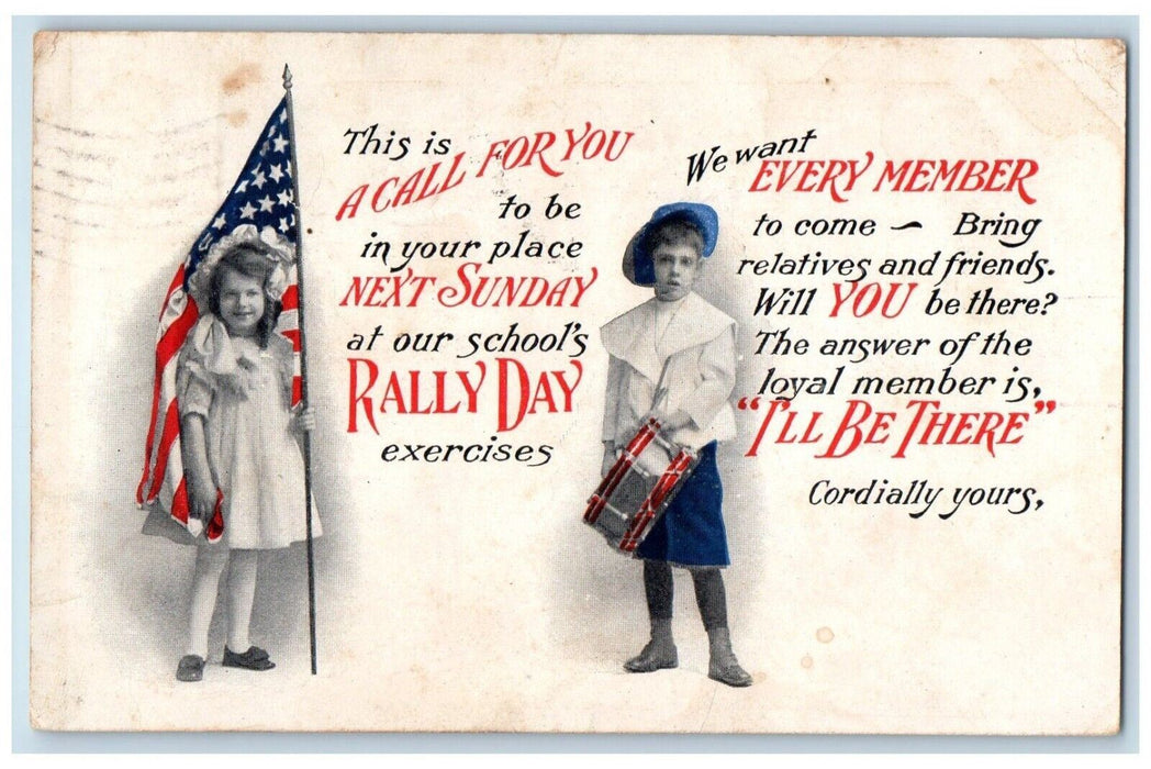 1909 Rally Day Children Flag Drummer Waynesboro Pennsylvania PA Antique Postcard