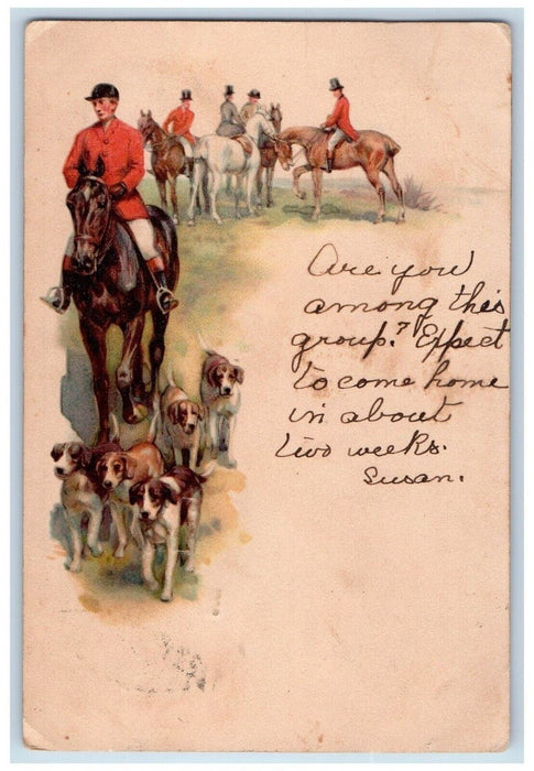 1906 Horse Cowboy And Hound Dog Hunting Party Posted Antique RPO Postcard
