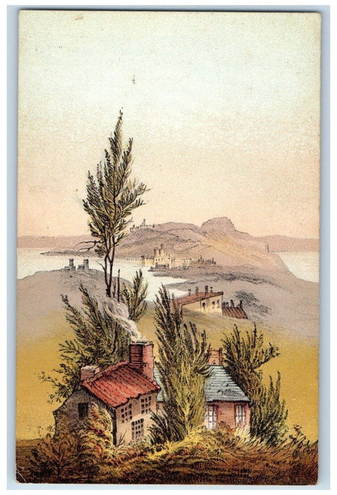 c1910's Magic Panorama Puzzle Houses Trees Chimney Unposted Antique Postcard