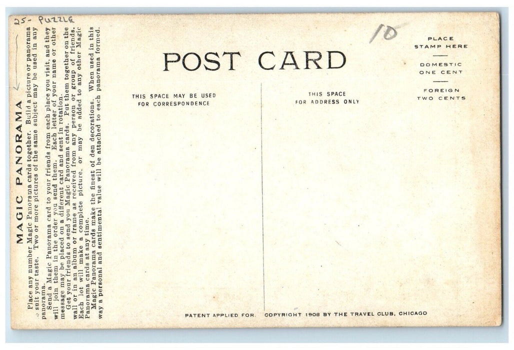 c1910's Magic Panorama Puzzle Houses Trees Chimney Unposted Antique Postcard