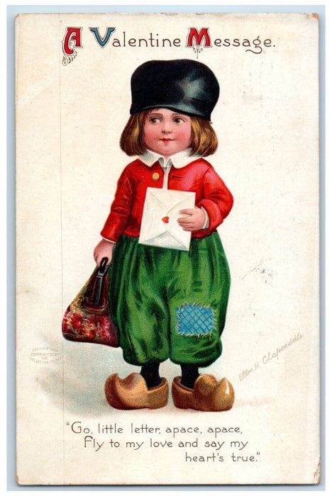c1910's Valentine Message Dutch Boy Ellen Clapsaddle Artist Signed Postcard