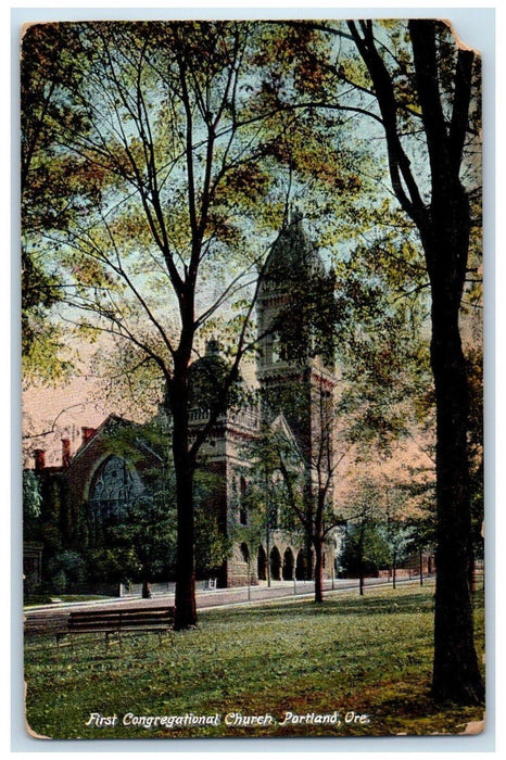 1911 First Congregational Church Exterior Building Portland Oregon OR Postcard