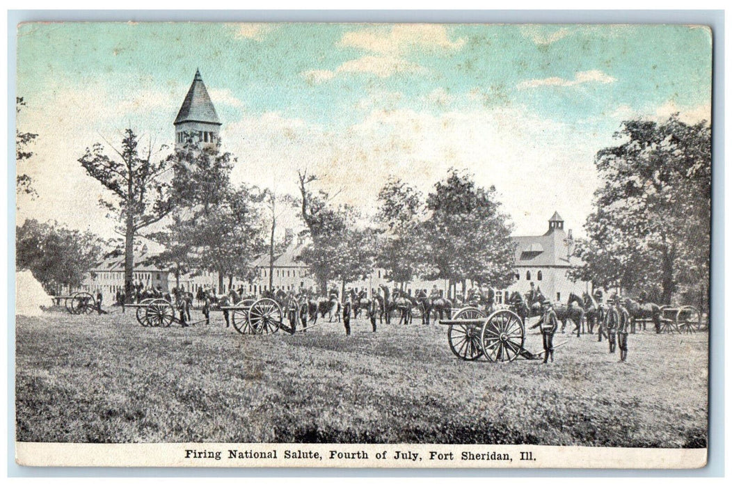 Firing National Salute Fourth Of July Fort Sheridan Illinois IL Vintage Postcard