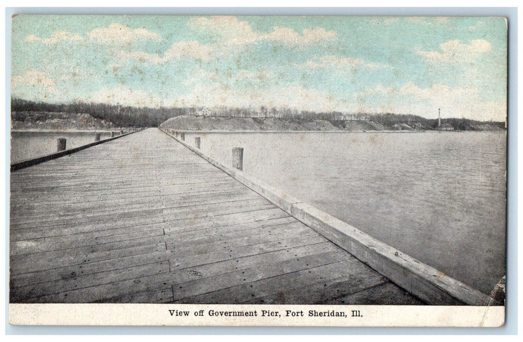 c1910's View Off Government Pier Dock Fort Sheridan Illinois IL Vintage Postcard