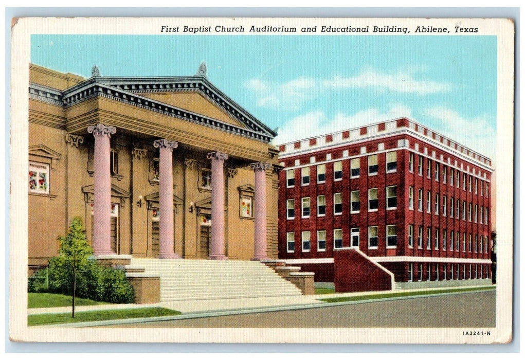 1944 First Baptist Church Auditorium Educational Building Abilene Texas Postcard