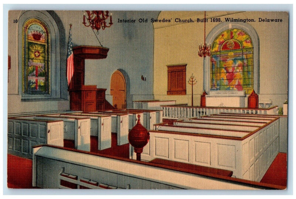 c1940 Interior Old Swedes Church Interior Wilmington Delaware Vintage Postcard