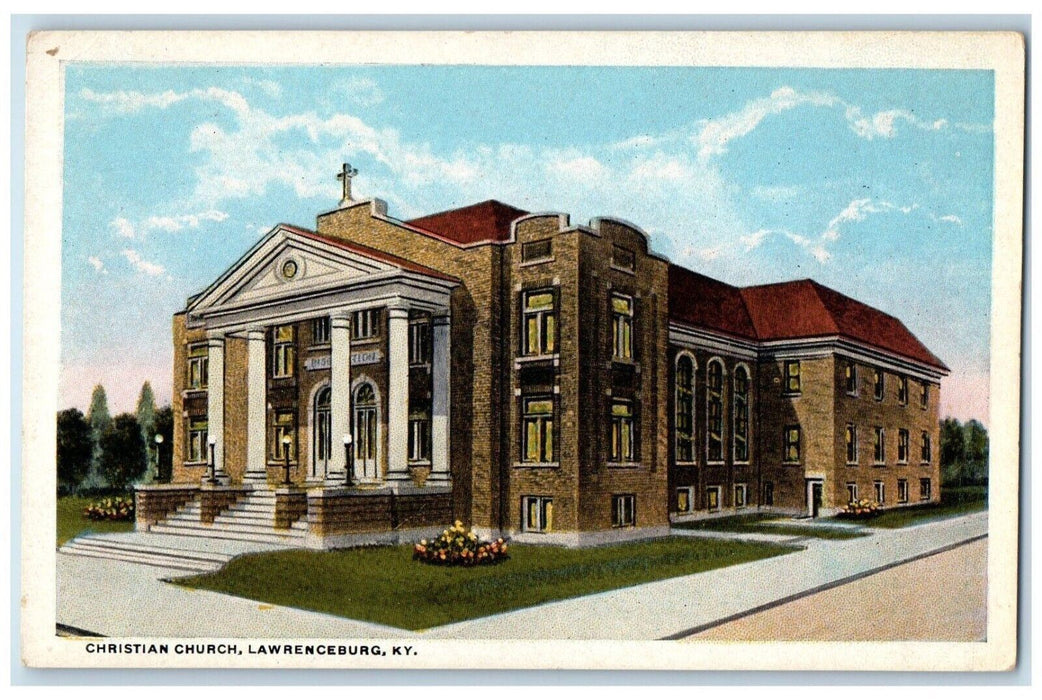 c1920 Christian Church Exterior Building Lawrenceburg Kentucky Vintage Postcard