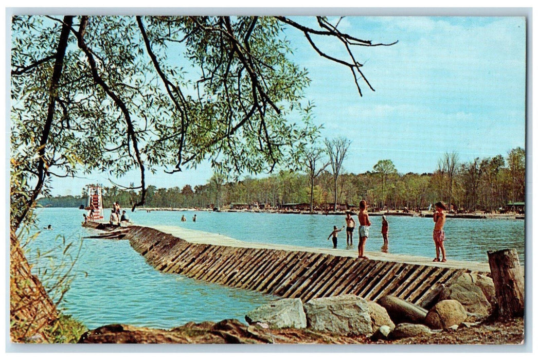 c1960's Pier and Partial View of Sandy Beach Sutton Ontario Canada Postcard