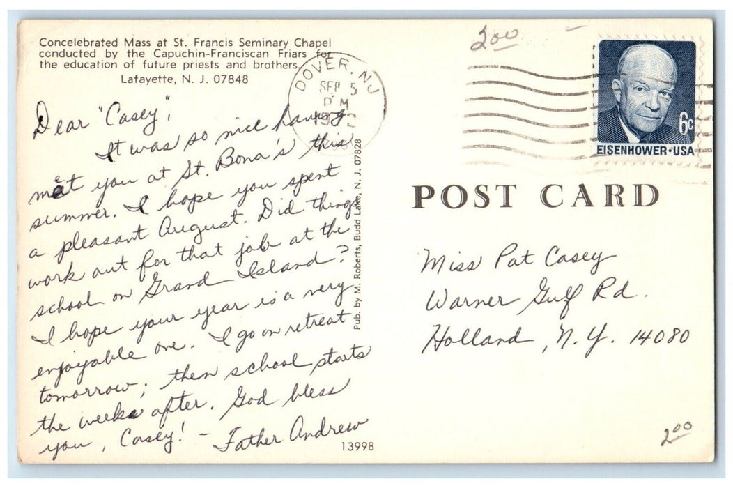 1972 Concelebrated Mass St Francis Seminary Chapel Lafayette New Jersey Postcard