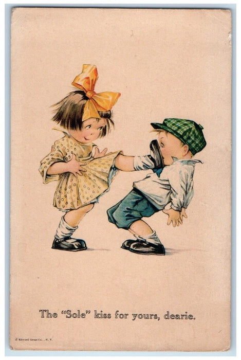 c1910's Little Girl Kick Face The Sole Kiss For Yours Twelvetrees Postcard