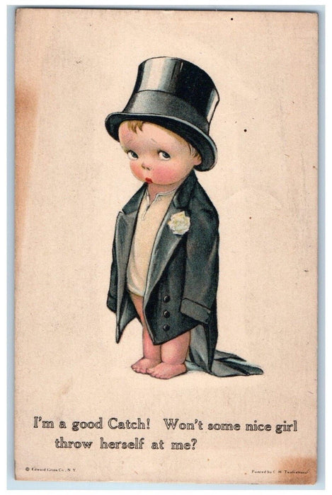 c1910's Little Boy Coat I'm A Good Catch Twelvetrees Posted Antique Postcard